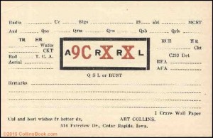 Arthur Collins 9CXX QSL card