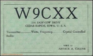 Arthur Collins W9CXX QSL card